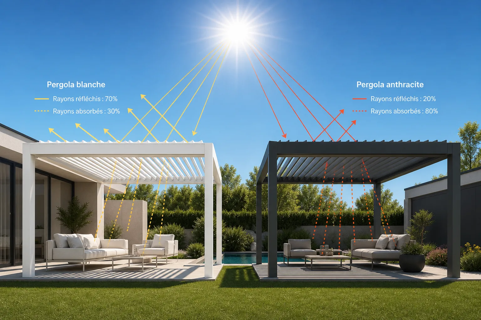 La couleur de votre pergola a un impact direct sur la chaleur !