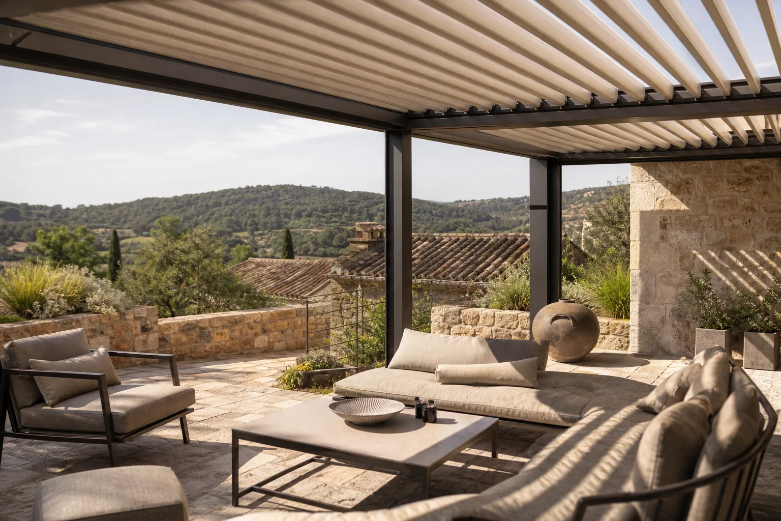 Pergola bioclimatique Barjac — installation sur mesure dans le Gard (30)