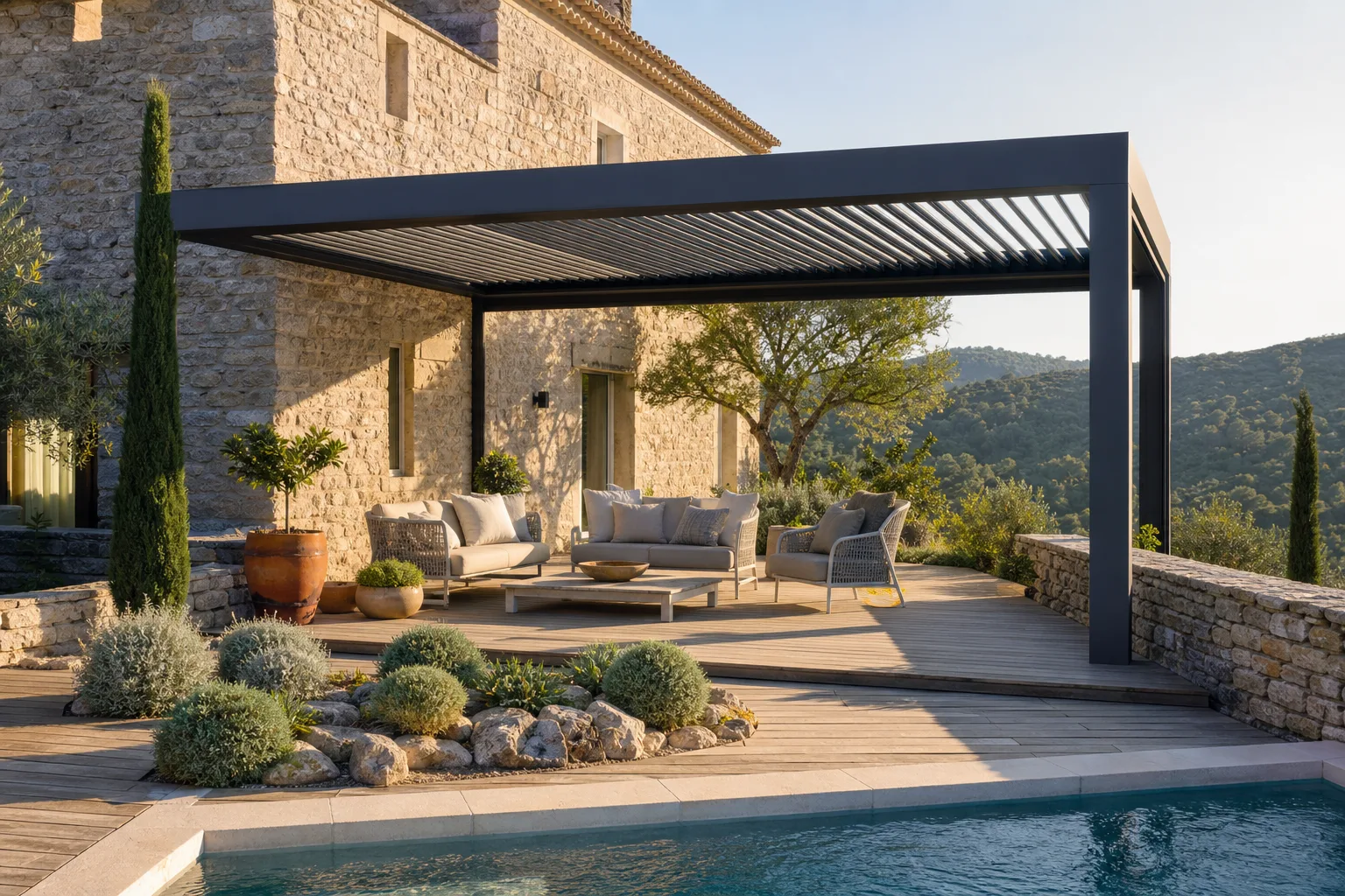 Pergola bioclimatique Boisset-et-Gaujac — installation sur mesure dans le Gard (30)
