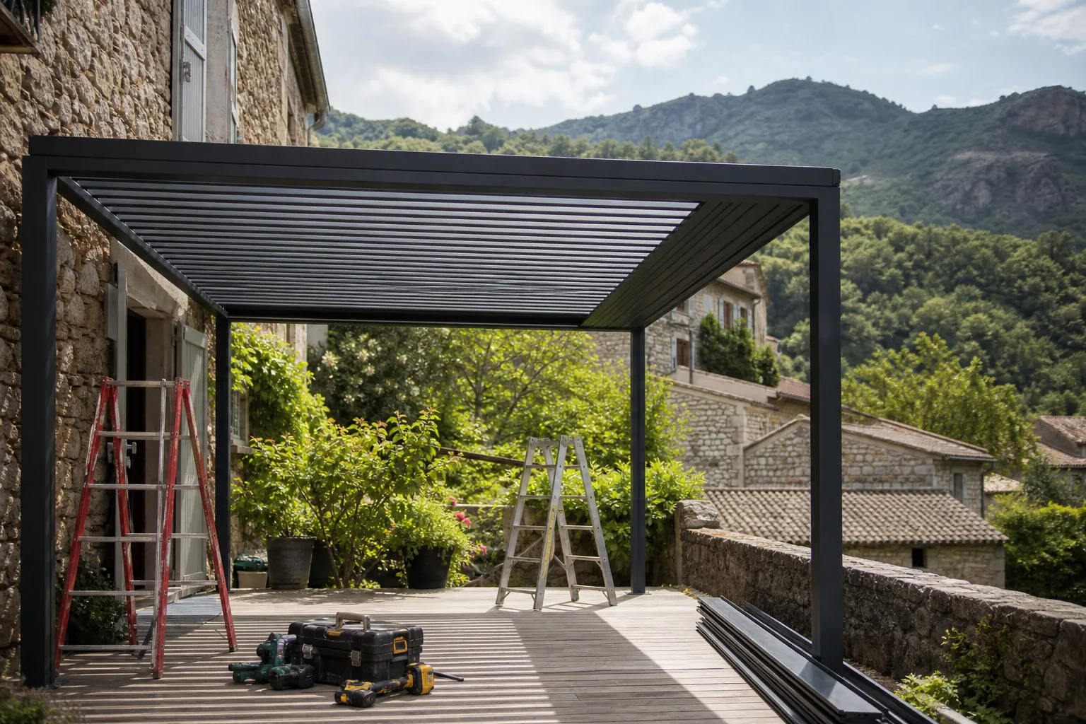 Pergola bioclimatique Le Vigan — installation sur mesure dans le Gard (30)