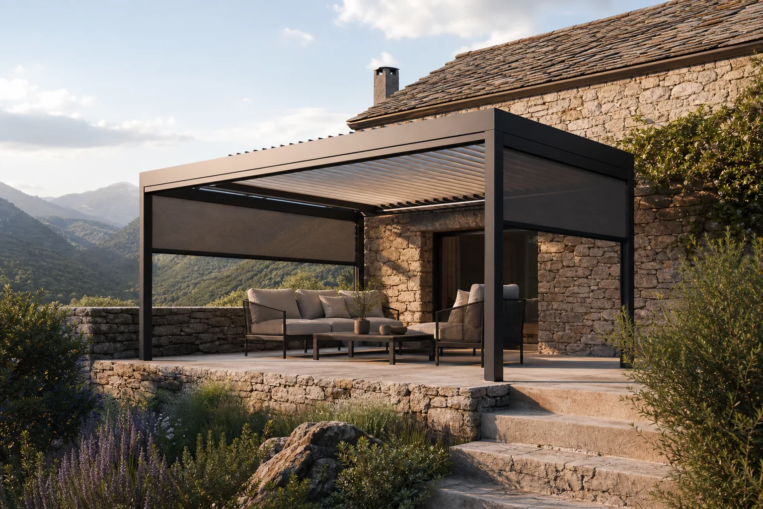 Pergola bioclimatique L'Estréchure — installation sur mesure dans le Gard (30)