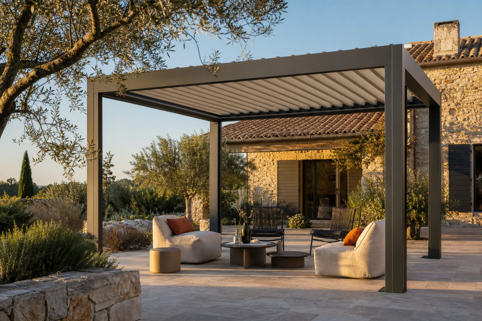 Pergola bioclimatique Navacelles — installation sur mesure dans le Gard (30)