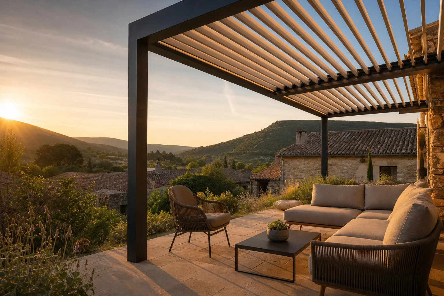 Pergola bioclimatique Saint-Privat-des-Vieux — installation sur mesure dans le Gard (30)